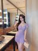 Sexy Lace Splicing Mesh Flying Sleeves Ruffle Edge Nightclub Fashion V-neck Hip-wrapped Bottoming Short Dress
