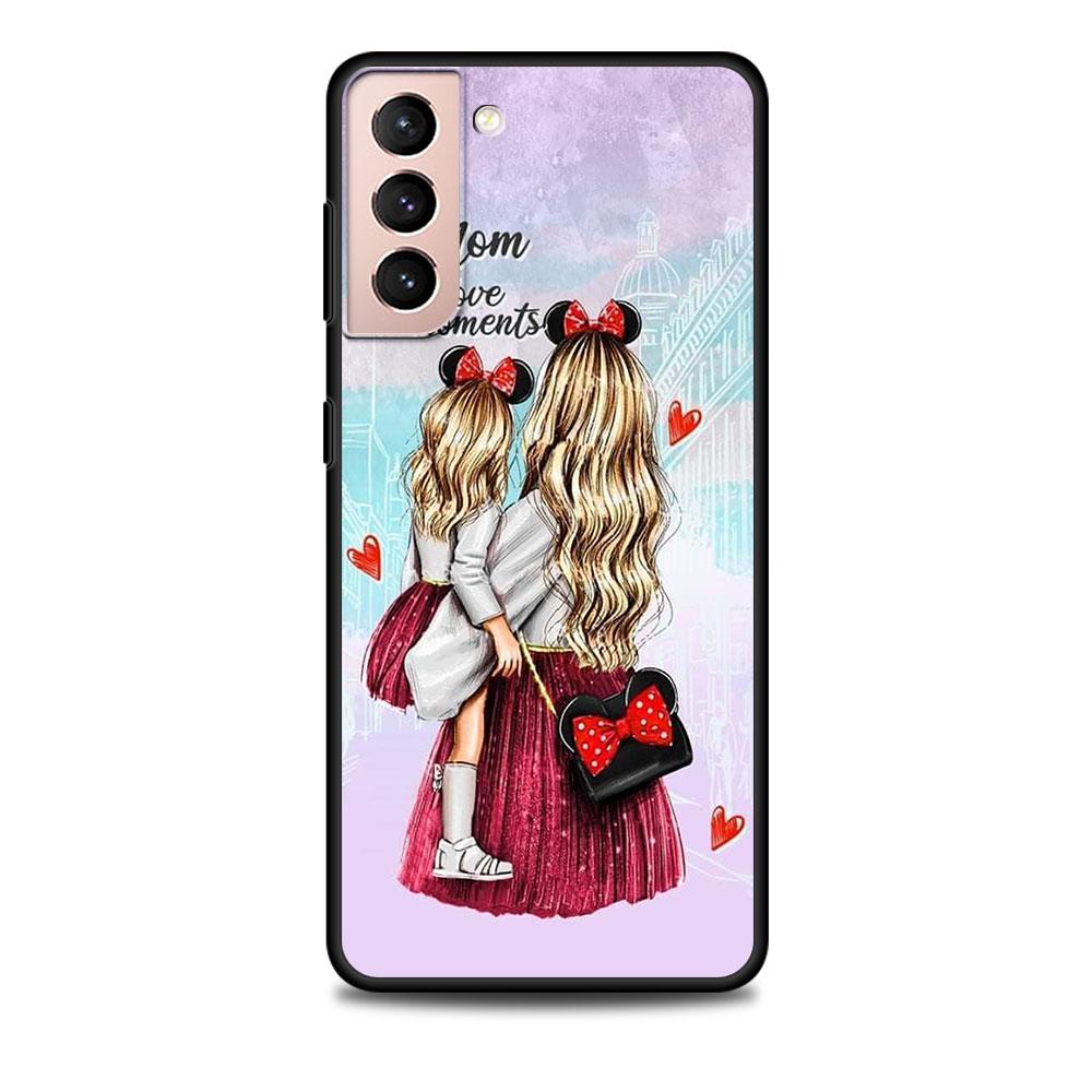 Mom And Baby Girl Boy Black Case for Samsung Galaxy S23 S22 Ultra Cases S21 S20 FE S10 S9 S8 Plus S10e S7 Silicone Phone Cover