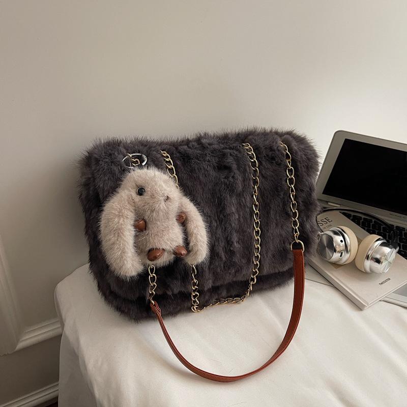 

New Winter Textue and Versatile Crossbody Bags for Women Large Capacity Fluffy Shoulder Bags Fashi Simple Soft Messenger Bags серый