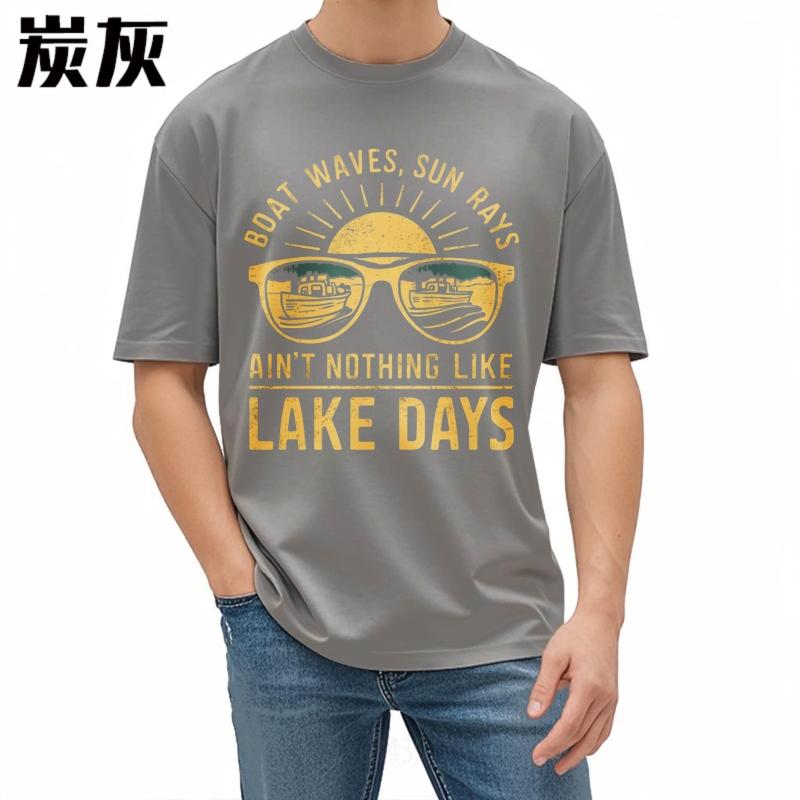 Boys Round Neck t shirt Big size Boat Waves Sun Rays Aint Nothing Like Lake Days Everyday Unisex Top tees Quick Dry Shirt