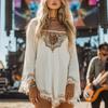 European and American New Lace Tassel Vacation Beach Retro Blouse Dress