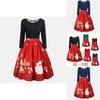 Elegant Womens Fashion Long Sleeve Plus Size Christmas Print Criss Cross Party Dress