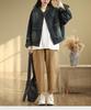 2024 Women's Loose Korean Style Embroidered Denim Jacket with Stand Collar and Long Sleeves