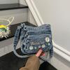 Lightweight Denim Zipper Crossbody Bag Stitching Line Embroidery Decoration Bag Hot Sale Casual Youth Women's Shoulder Bags