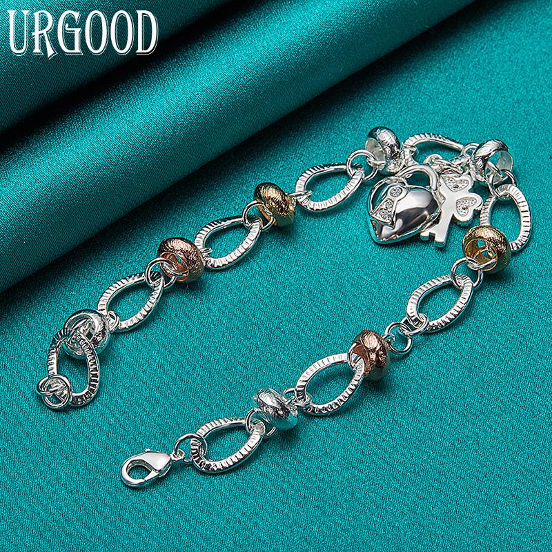 925 Sterling Silver Love Key Pendant Bracelet Romantic Jewelry