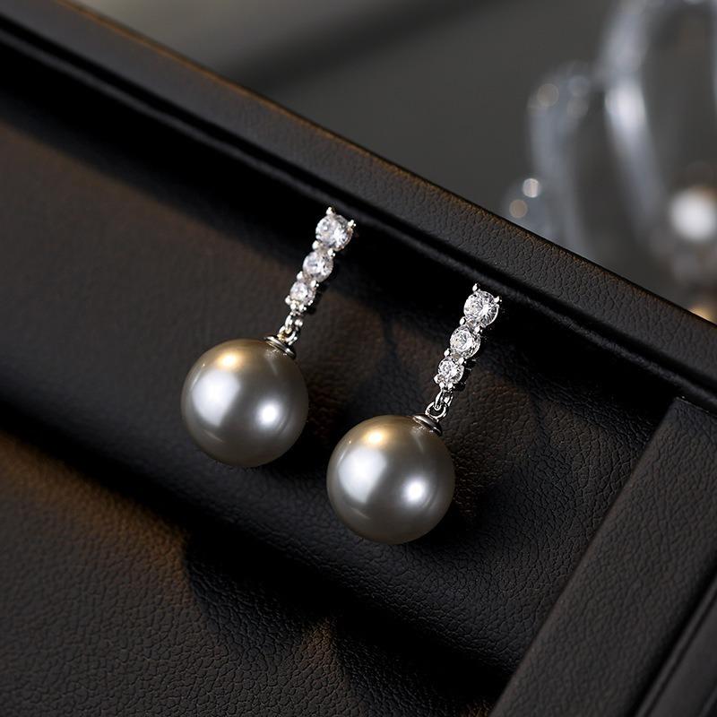 S925 Silver Sparkling Diamond Pearl Drop Earrings Women Elegant Jewelry