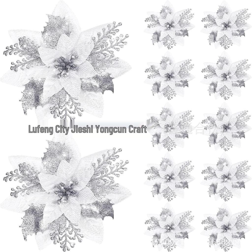 14.5CM Gold Glitter Christmas Flower Vine Garland for Doors and Windows Decorations