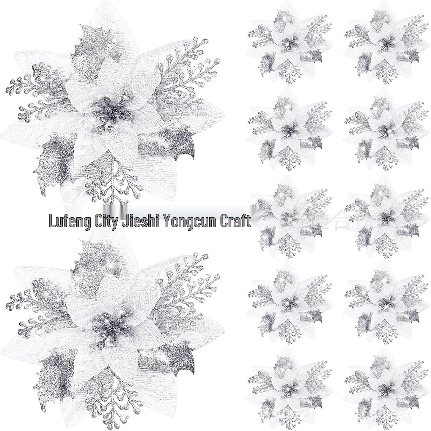 

14.5СМ Золотий Гліттер Різдвяна Квіткова Лоза Гірлянда для Прикрас Дверей та Вікон 14.5CM срібний