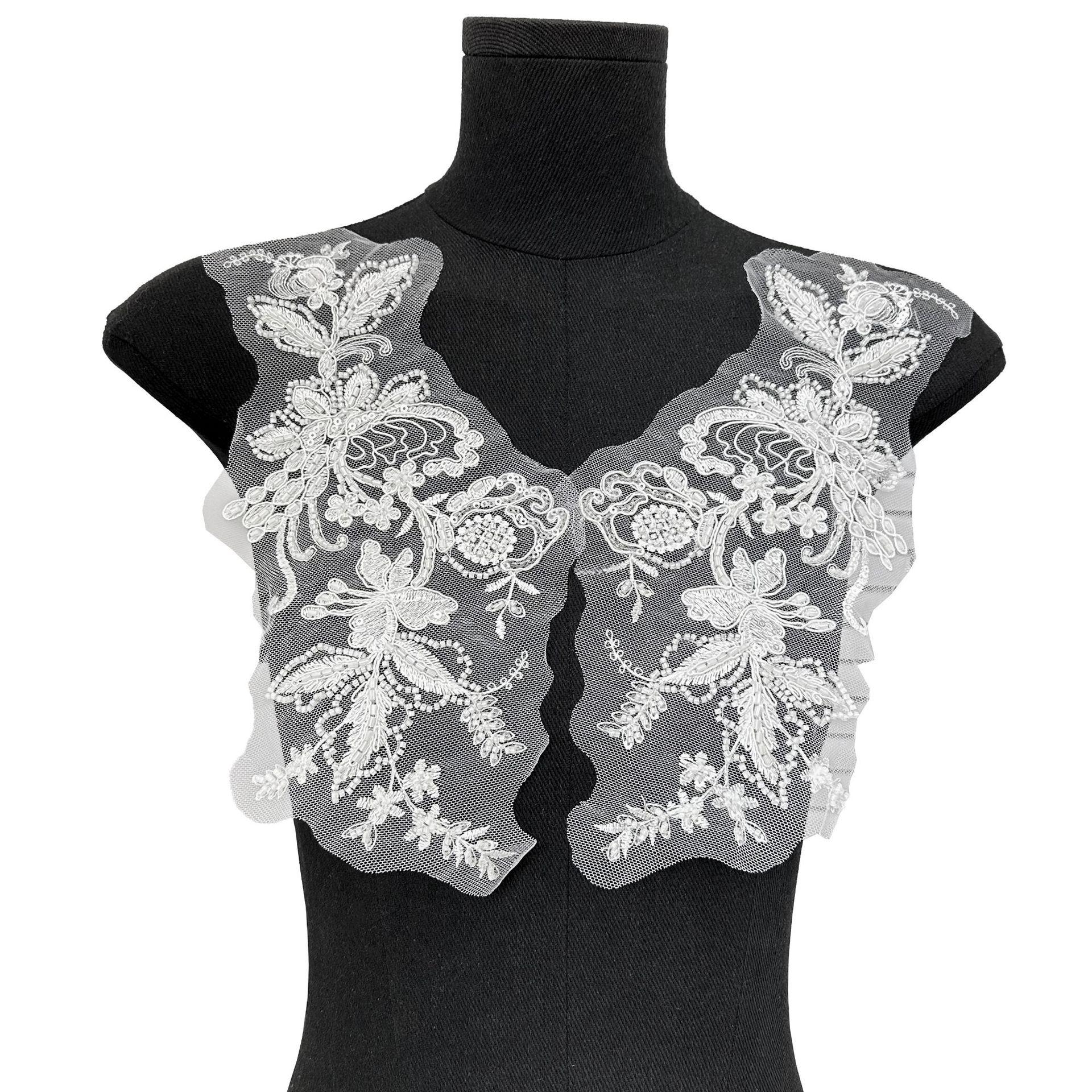 

Black And White Three-Dimensional Bead Sequin Embroidery Applique Cloth Sticker Wedding Dress Dance Dress Decorative Accessories Diy Accessories H2201 white pair