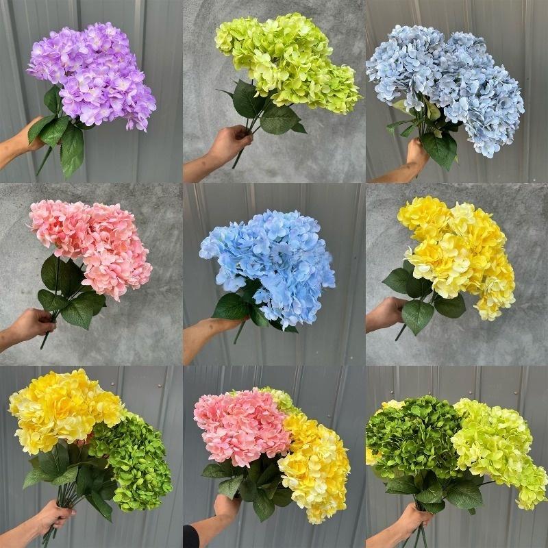 Simulation 5 Heads French Hydrangeas Branch Silk Fake Flowers Restaurant Decoration Champagne Hydrangea Artificial Flower