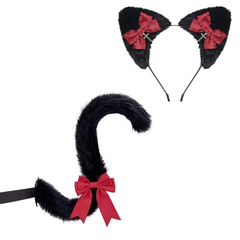 Themed Party Ear Headband with Soft Plush Texture, Ribbon Detail and Hanging Charm for Costume Styling and Photos