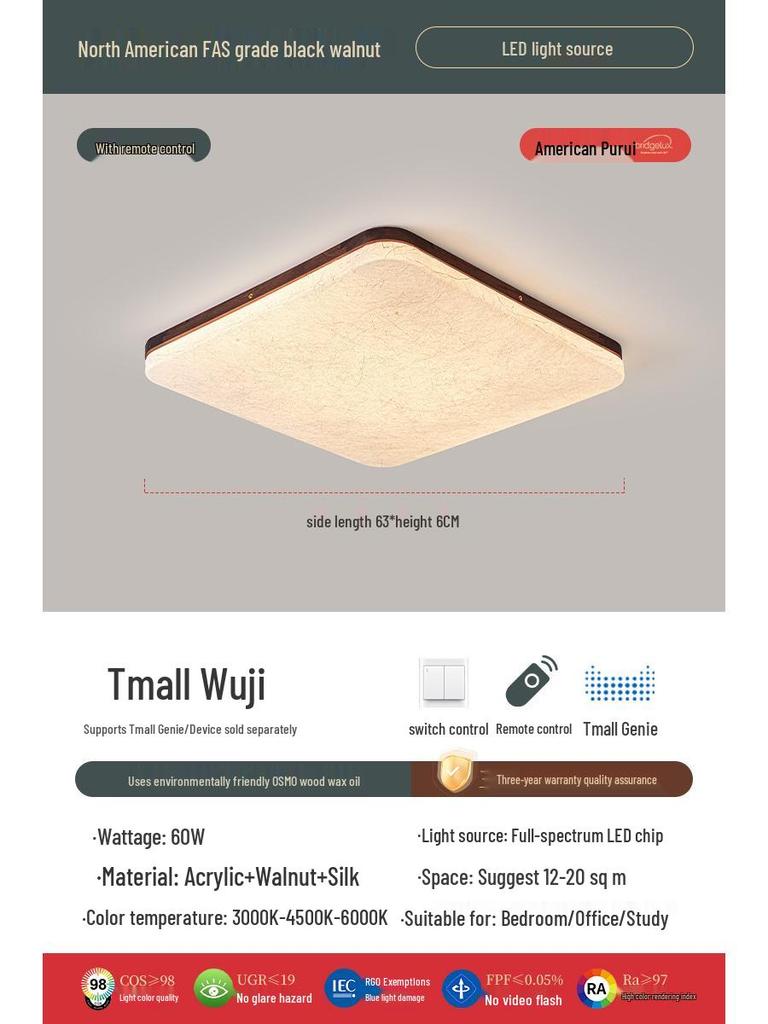 Retro Walnut Zen Ceiling Light with Song Dynasty Silk Aesthetics