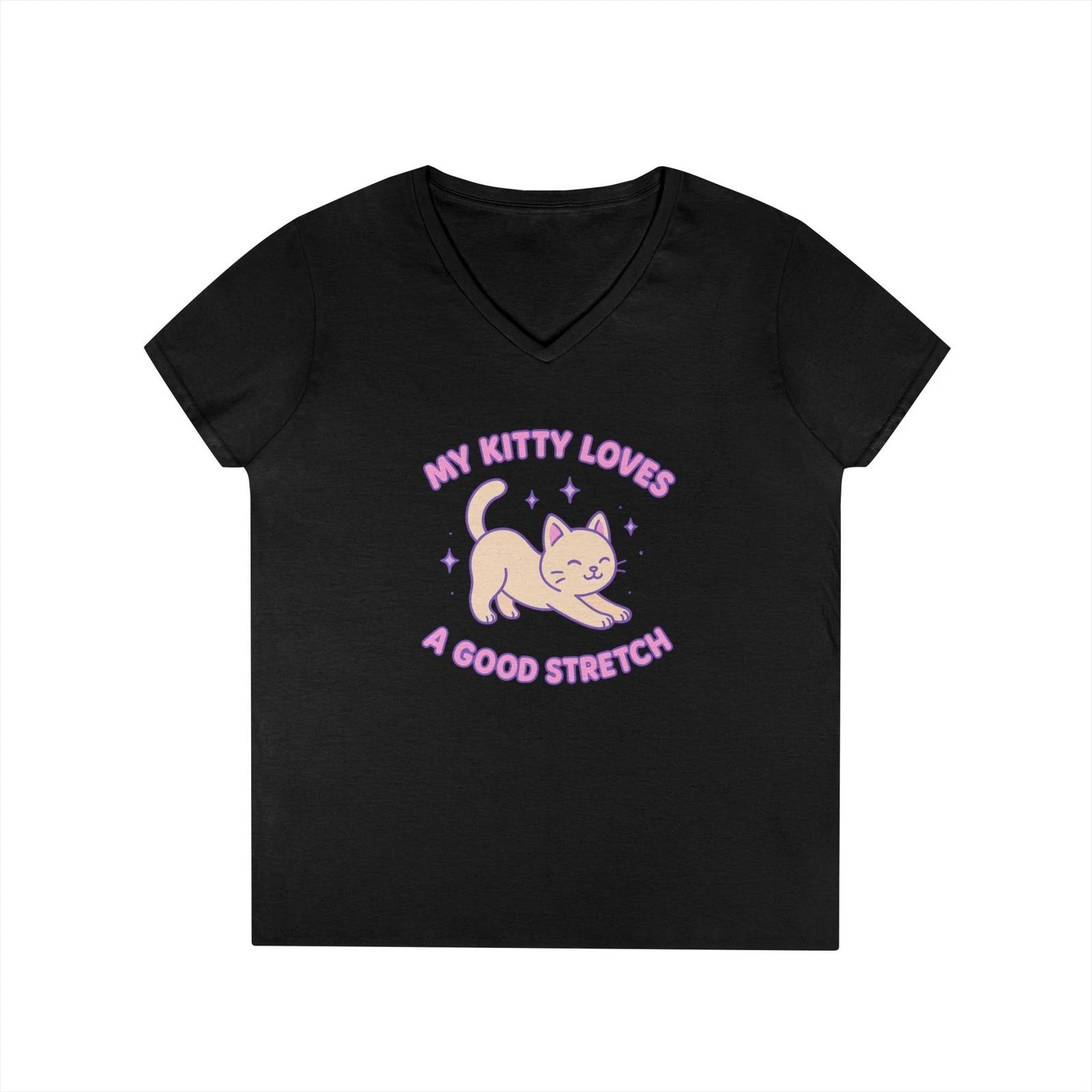 “My Kitty Loves a Good Stretch” V-Neck T-Shirt M