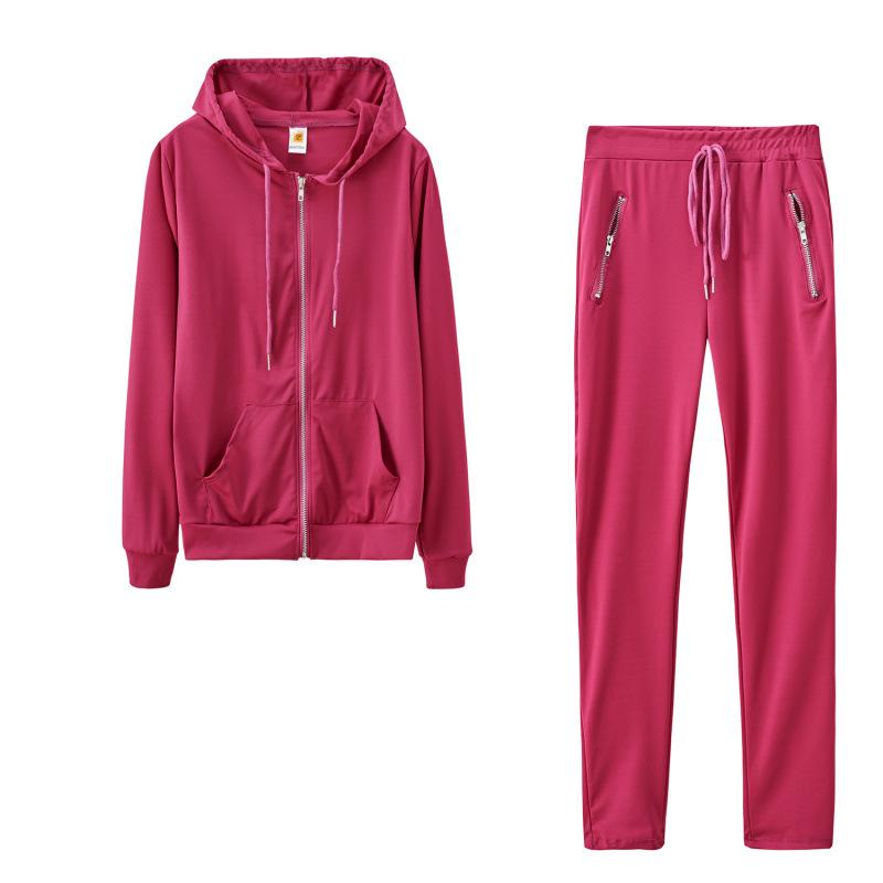 2025 Fall/Winter Women's Casual Solid Color Sportswear: Zipper Pocket Two-Piece Set