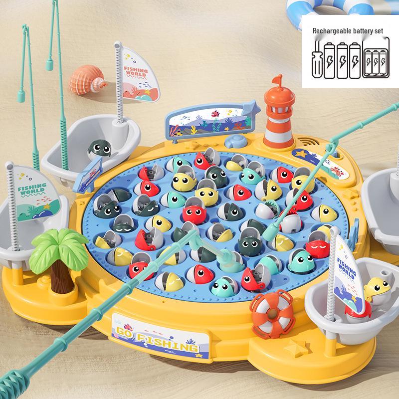 Children's Interactive Magnetic Fishing Toy with Lights & Music - Large Rotating Table for Early Education and Parent-Child Play
