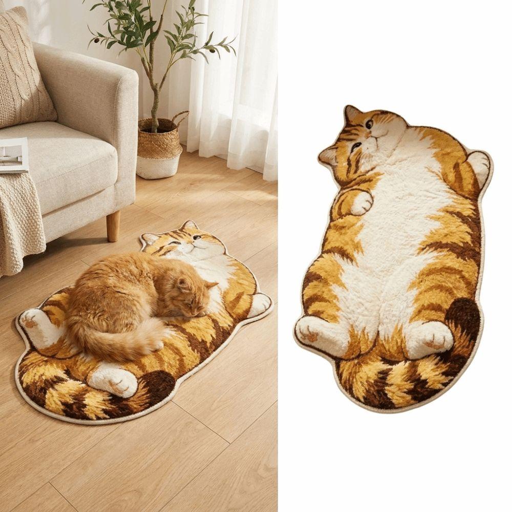 2D Printed Cat Shape Floor Mat Crystal Velvet Bedside Carpet Animal Area Rug Bathroom Floor
