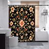Stylish Floral Shower Curtain - Pink & Peach Flowers On Black, Yellow Accents, Botanical Design, Durable Polyester, Modern Bath