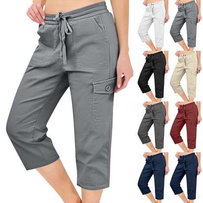Pantaloni Casual Elastici cu Talie Înaltă 3/4 pentru Femei, Croială Relaxată, Pantaloni Capris Lărgi cu Buzunare