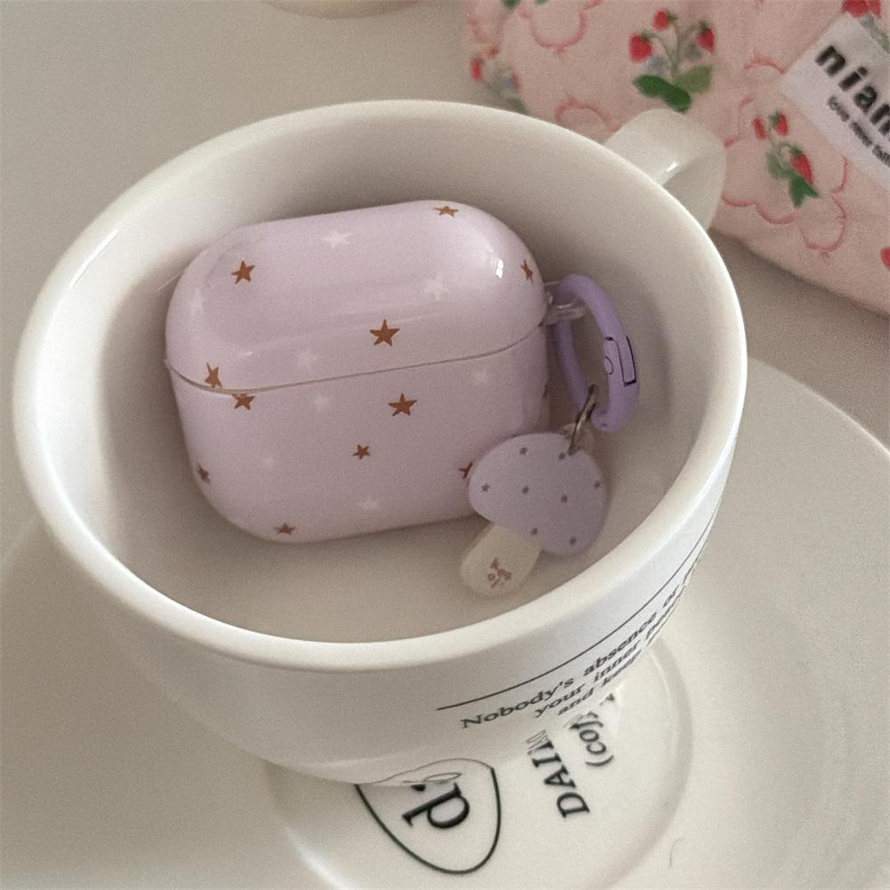Purple Background Brown and White Star Earphone Cover for Apple AirPods 1 /1 Generation Solid Color Fun Shell PRO1 Anti-drop PRO1