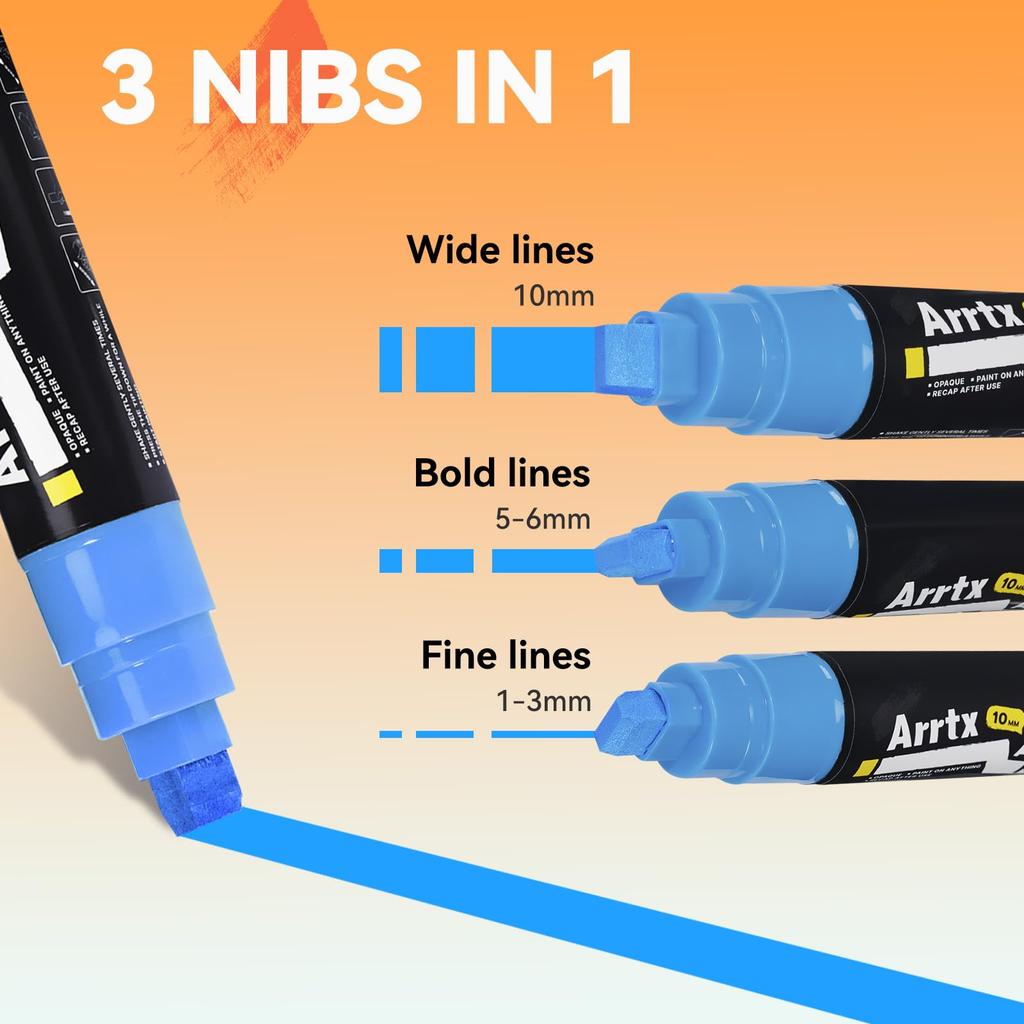 Arrtx 12 Colors Jumbo Poster 10mm Jumbo Felt Tip Acrylic Paint Markers and Paint Pens for Rock Outdoor DIY Crafts Markers, Oil-Based Painting,