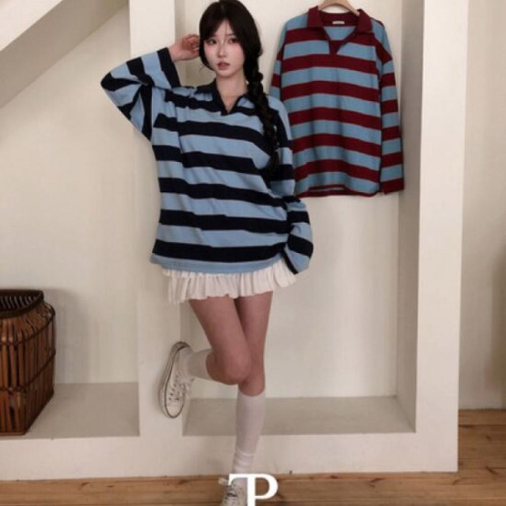 The Pink Oversized Color Stripe Long Sleeve Tee