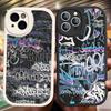 Coole Schwarze Graffiti Leder Handyhülle Für iPhone 16 15 14 17 Pro Max 11 12 Mini Plus Weiche Hülle