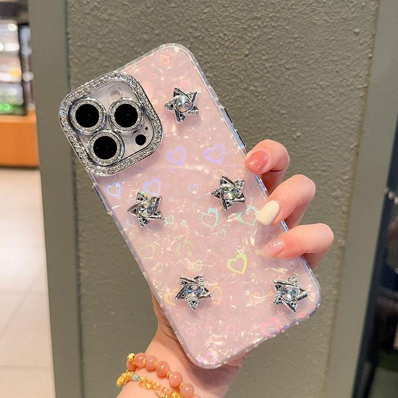 Applicable To Iphone17Promax Creative Fashion Mobile Phone Case Apple 16 Rhinestone Star 14Plus Laser Love
