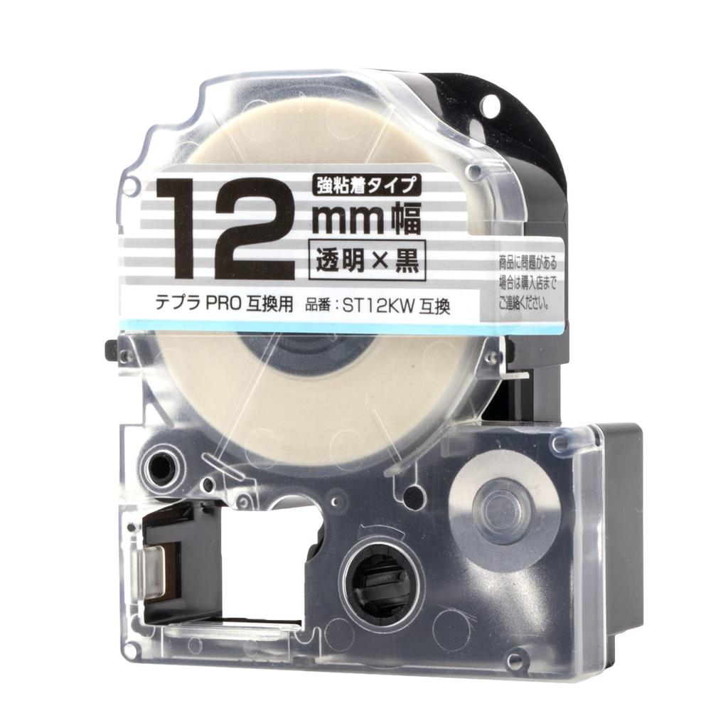 Kompatibel mit King Kompatibel mit Tepra ST12KW Kompatibel stark 12mm 1 Stück [Tintenchips] Jim, PRO, Klebeband, Klebstoff, transparente/schwarze Buchstaben,