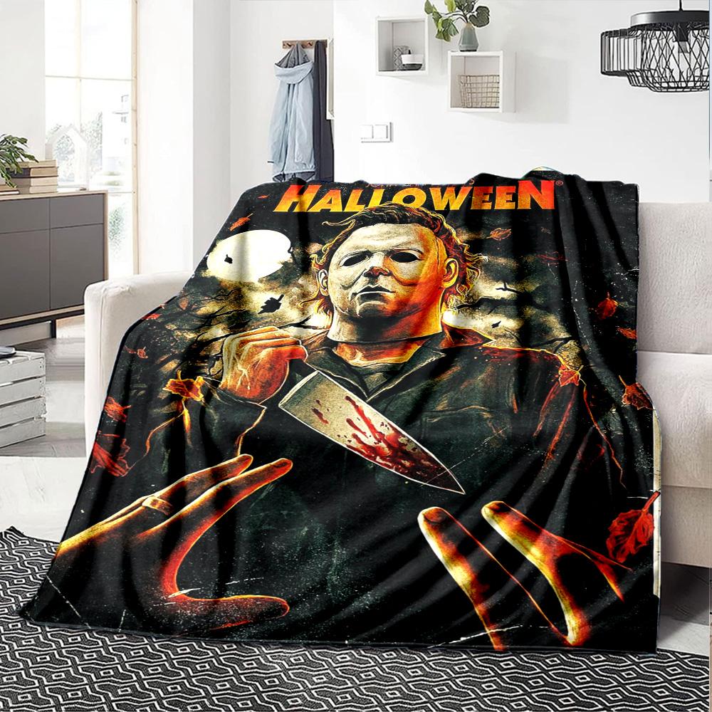 Halloween Horror Movie Poster Flannel Blanket Super Soft Warm Cozy Blanket For Sofa Bed Office Travel Allseason Home Decor Gift
