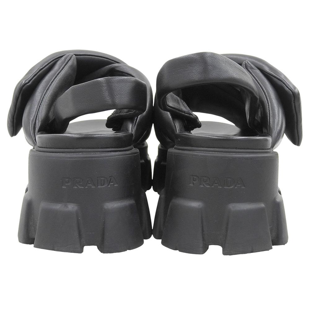 PRADA 1X123N Monolith Padded Nappa Leather Sandals, Women's, Black, Size 39 1/2 shoes 39 1/2 blackUsed