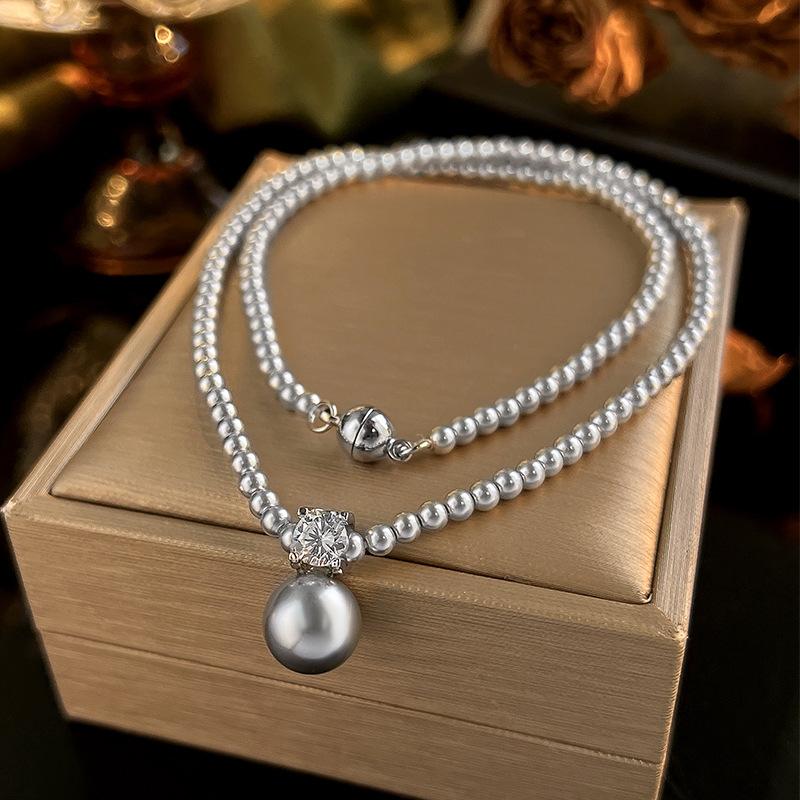 Schmuck Schmuck Perlen Set High-End Zirkon Prinzessin Diana Mit Halskette Ohrringe Damen