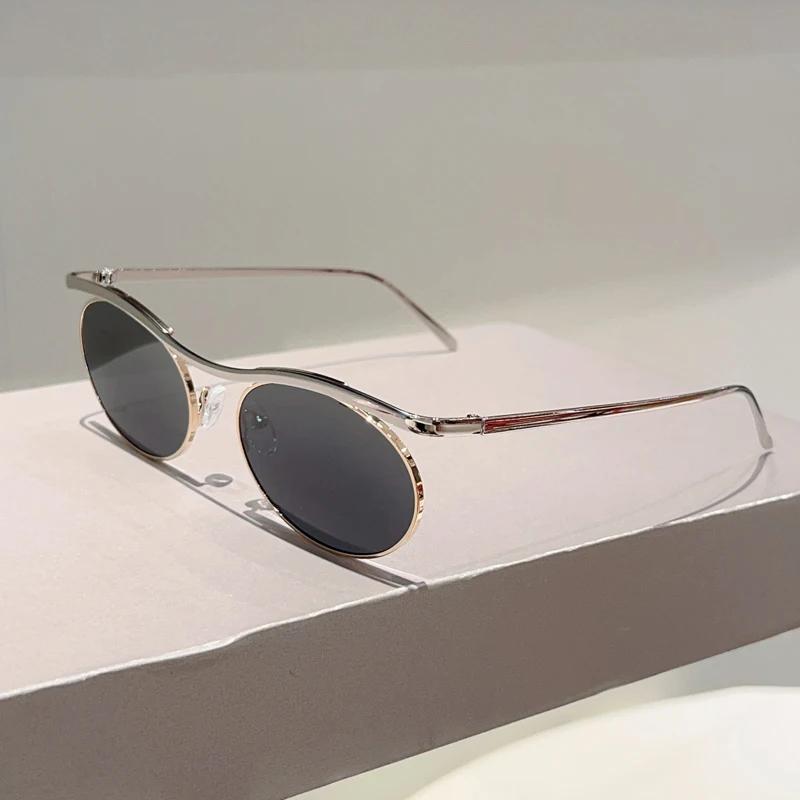 KAMMPT Vintage Oval Sunglasses New Fashion Metal Rim Gradient Outdoor Casual Shades Women Trendy Brand Design Sun Glasses
