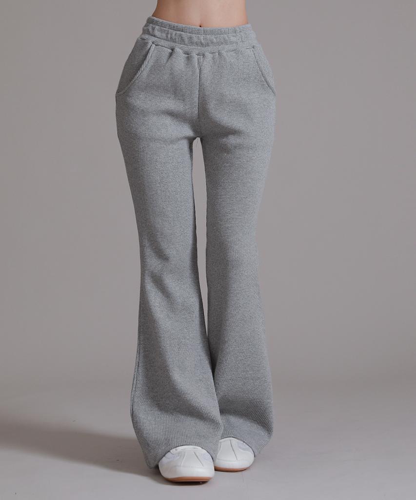 LIKE THE MOST Waffle Bootcut Elastic Pants_Gray