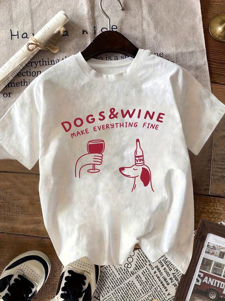 Fashion New Unisexs Round Neck Design Trendy Personality Cartoon Dog Pattern Letter Printing Daily Leisure Comfortable Tshirt