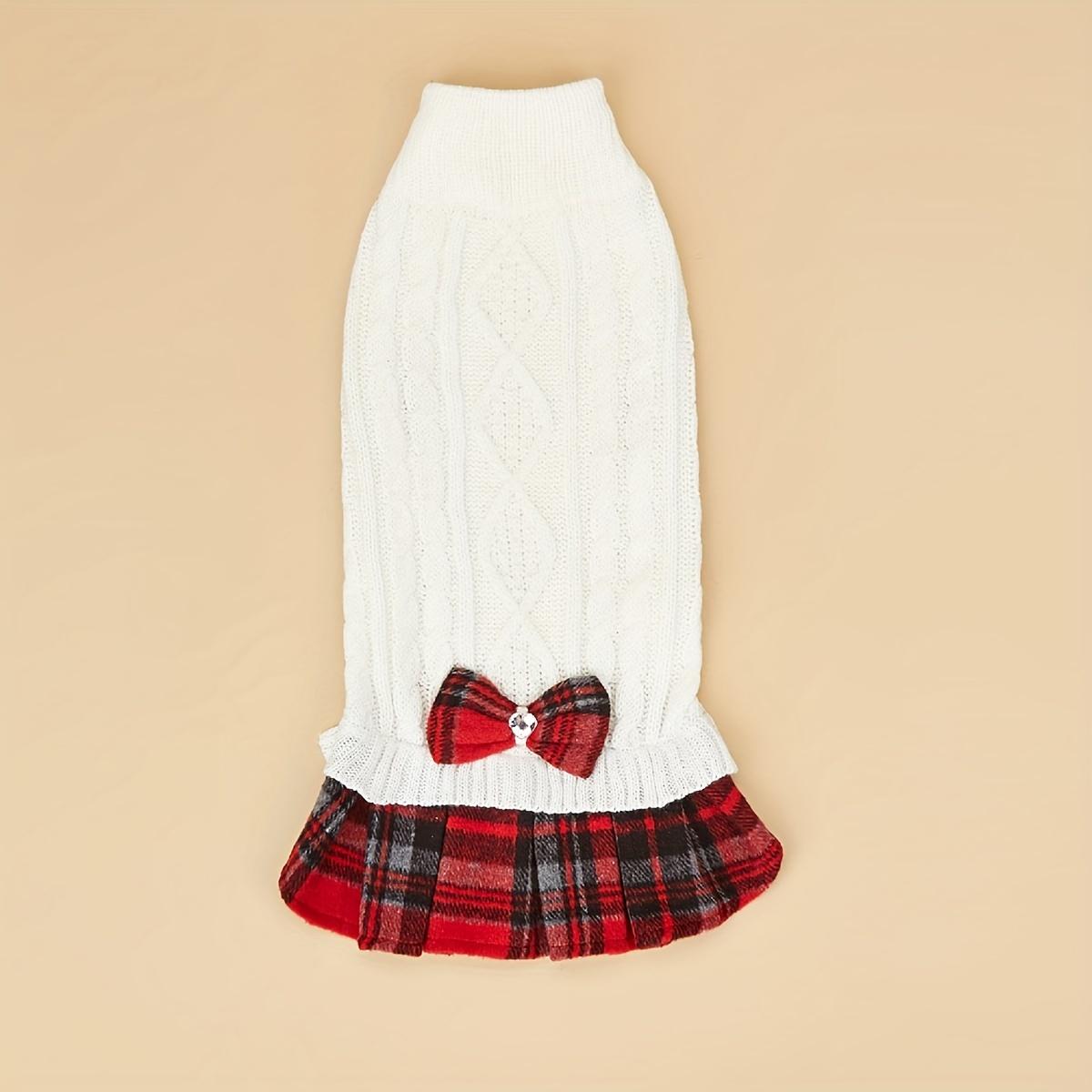 

Dog Sweater Dress for Small Dogs with Bowtie Turtleneck Knitted Dog Dress Pet Dog Winter Clothes Warm Sweater for Yorkies Chihua XS（old） белый