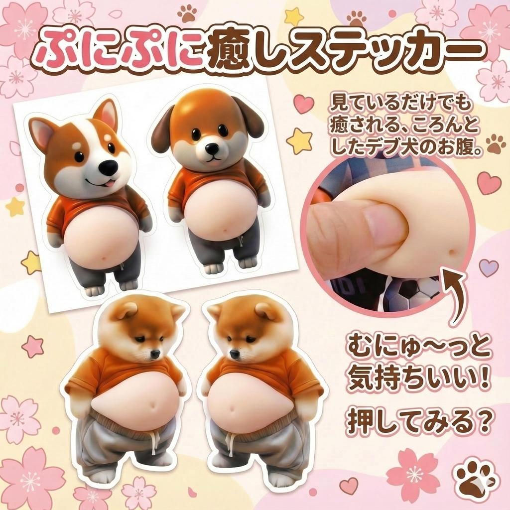 Fat Dog Squishy 3D Belly of Marshmallow Cute Squishy Stress Perfect for Cell and Fluffy and Relaxing Gift Stickers, [Set 5], Texture, Stickers,