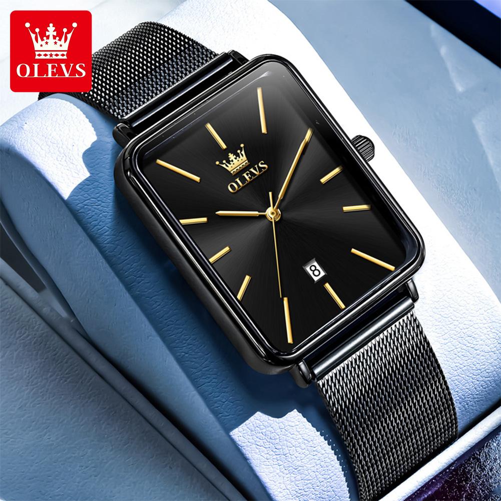 OLEVS Man Quartz Watch Rectangle Dial Calendar Waterproof Watch For Men Thin Case Simple Fashion Men's Wristwatch