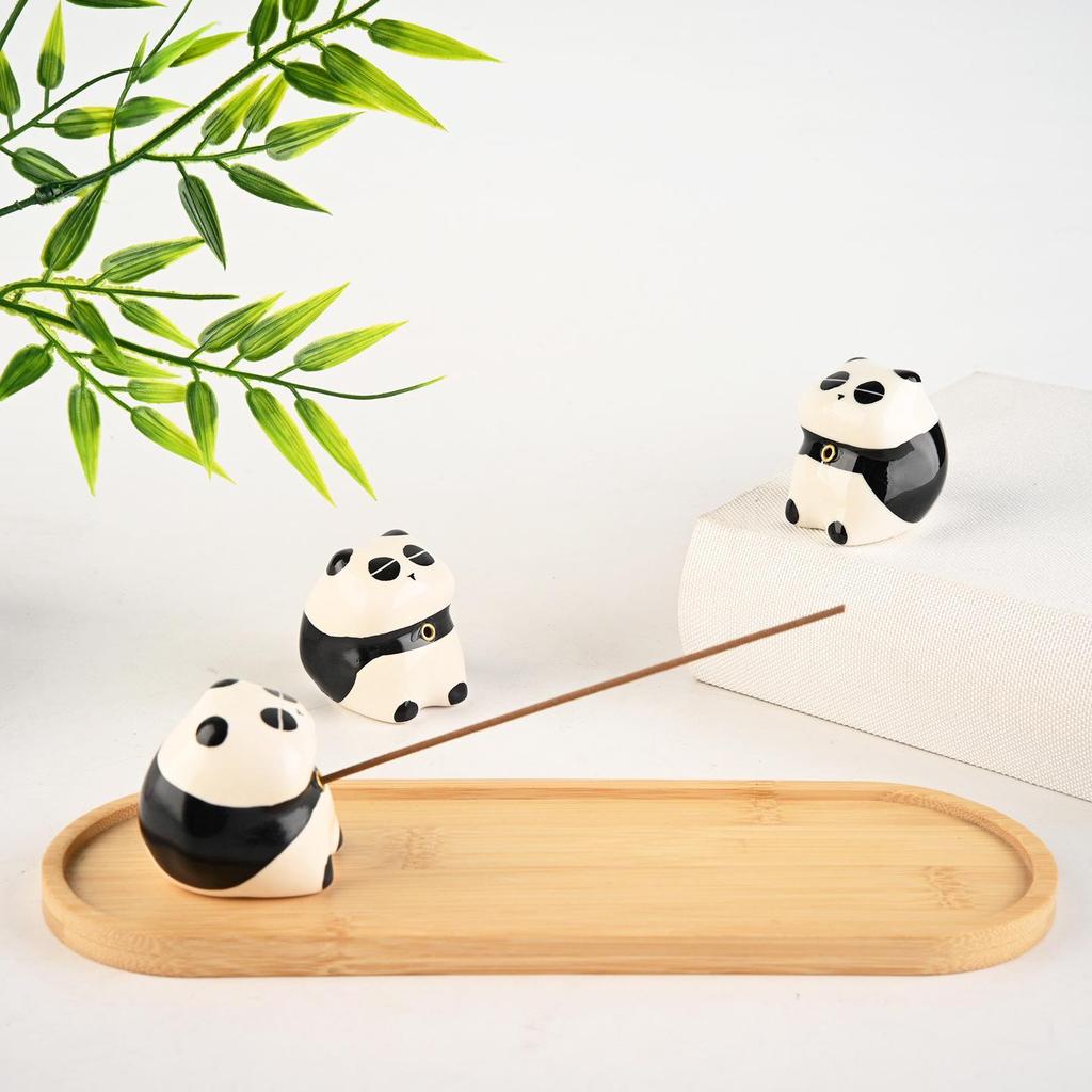 Ceramic Panda Incense Holder - Chinese Style Indoor Burner for Tea Ceremony and Home Decor