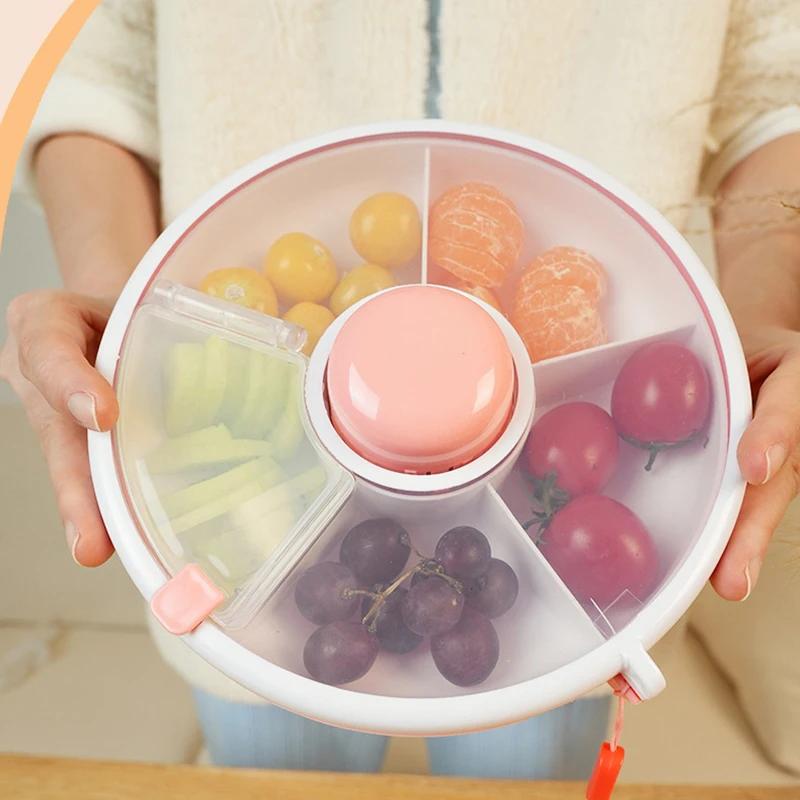 Circular Rotating Lunch Box Snack Container Moisture Proof Sealed Fruit Tray Spinner Candy Box Portable Melon Seed Storage Box