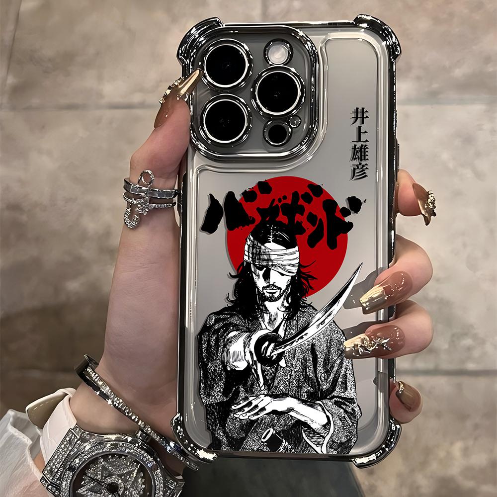 

Japanese Vagabond Samurai Plating Case For iPhone 16 15 14 13 12 11 Pro Max X XR XSMax 7 8 6 Plus Anti-Fall Airabag Back Cover iPhone 12 Pro