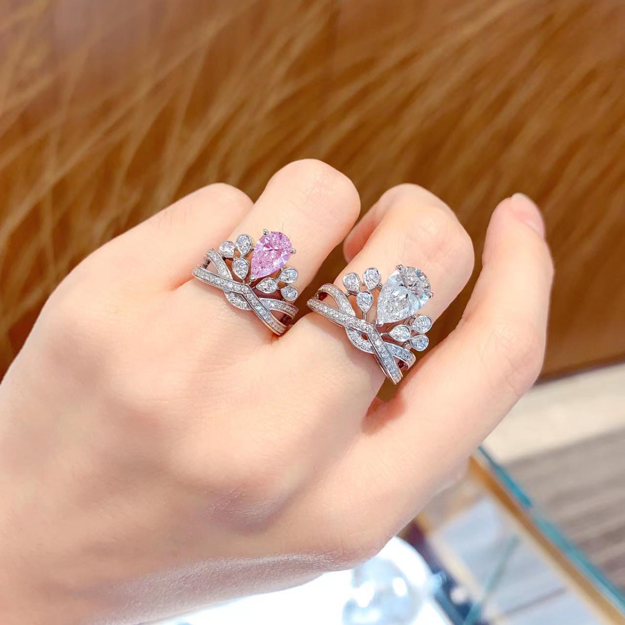 

Luxury Pear-Shaped Crown Ring with Colored Gemstones - TikTok Celebrity Style Adjustable Open алмаз/білий