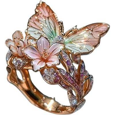 Größe kann nach Belieben geändert werden, Schmetterlingsblumenring, Niedliche Schmetterlinge Schmetterlingsgeschenke Blumenringe für Damen