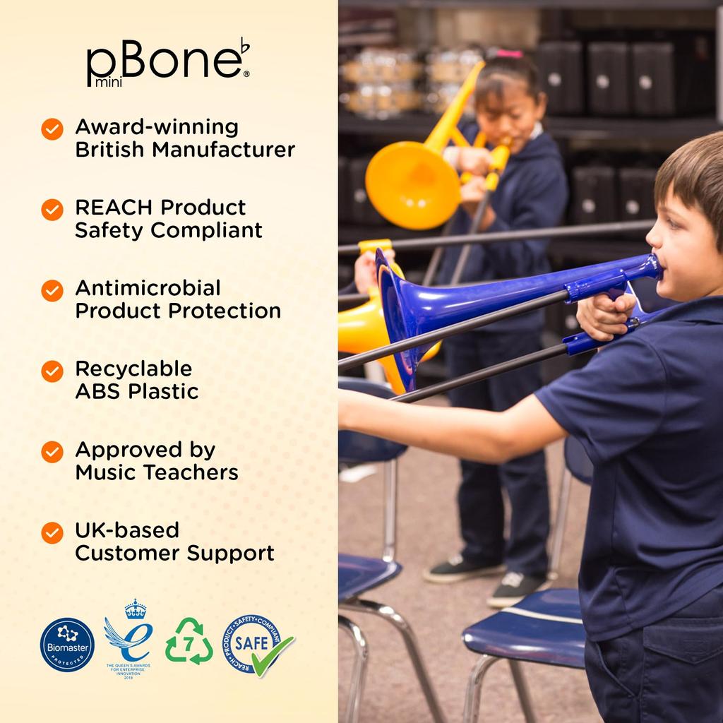 pInstruments Plastic Wind Instrument Eb Alto Trombone pBONE Mini Lightweight & Highly Durable ABS Biocoat Antibacterial PBONE2R Red (MouthpieceCarry