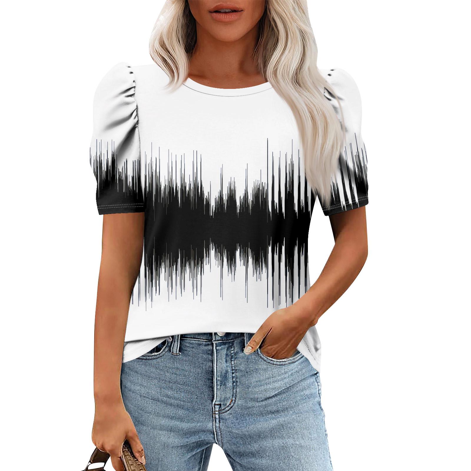 

Женские повседневные топы с коротким рукавом и круглым вырезом с принтом, туники, рубашки, летняя одежда XL белый