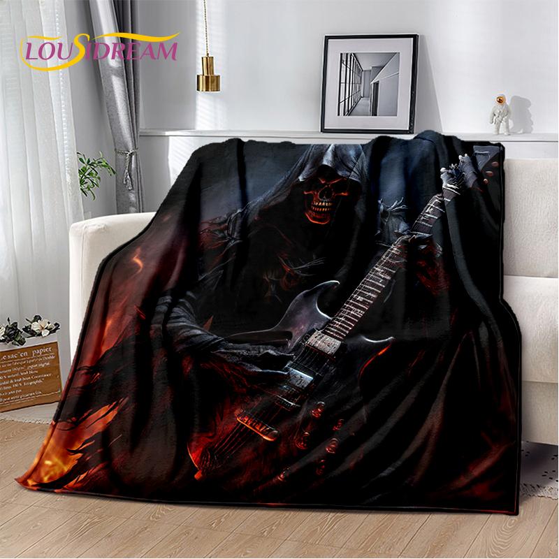 Skull Electric Guitar Classical Guitar Blanket,Soft Throw Blanket for Home Bedroom Bed Sofa Picnic Travel Office Cover Kids Gift