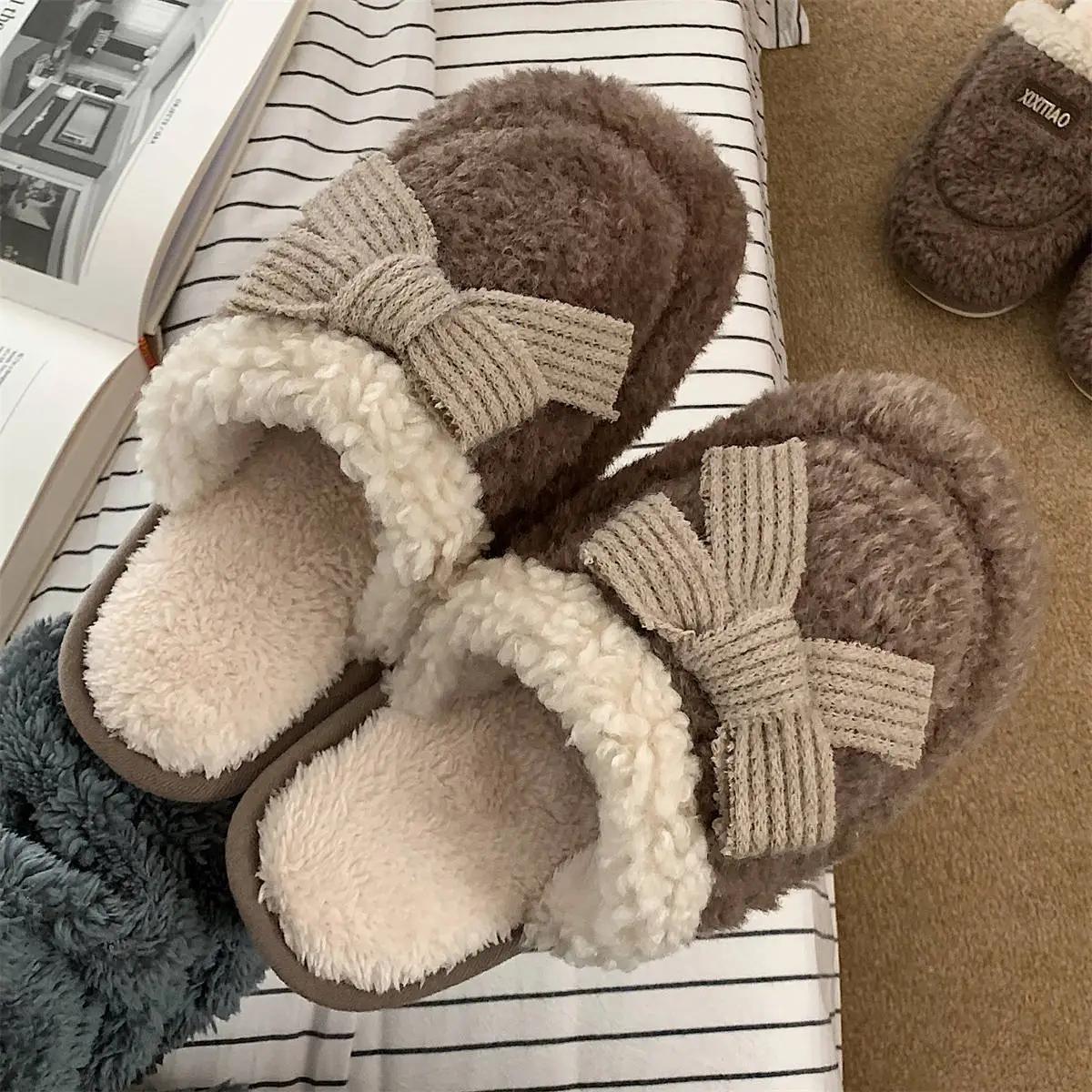 модные женские зимние новые теплые и нескользящие хлопковые тапочки для дома модные — фото 2