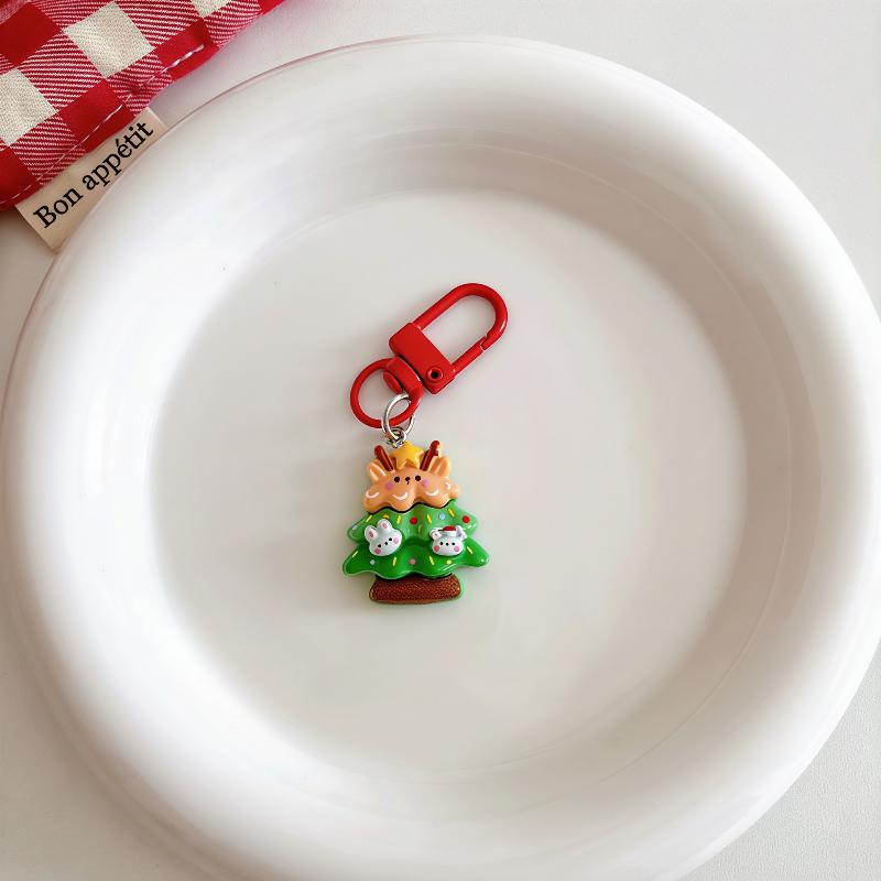 Cartoon Christmas Keychain Cute Santa Claus Christmas Tree Pendant Keyring Backpack Headphone Case Hanging Decoration Gifts