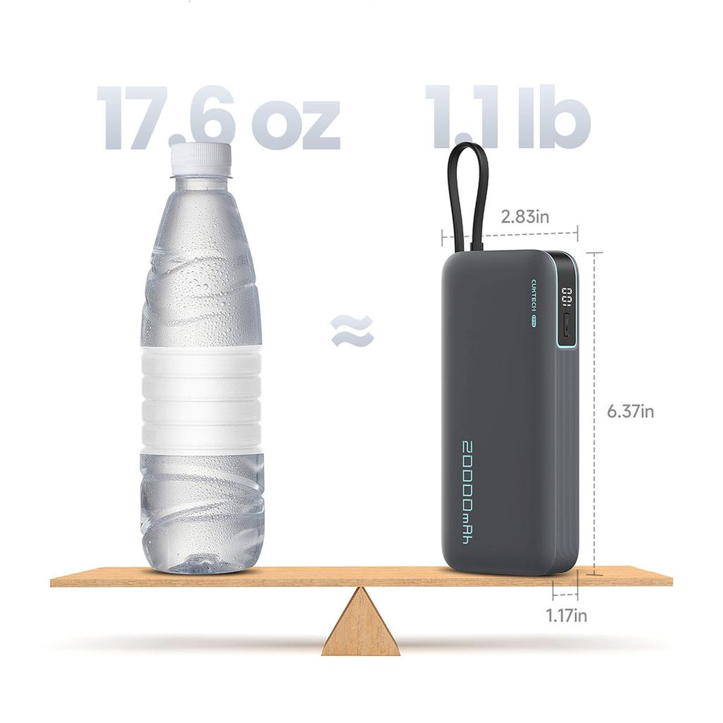 Powerbank 20000mAh USB-A USB-C with built-in USB-C cable 55W - white