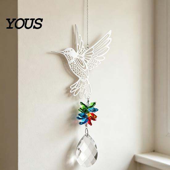 Sun Catcher Hanging Metal Hummingbird Suncatcher, Faux Crystal Prisms Window Multi-layered Suncatcher Rainbow Maker Ornament for Garden, Home
