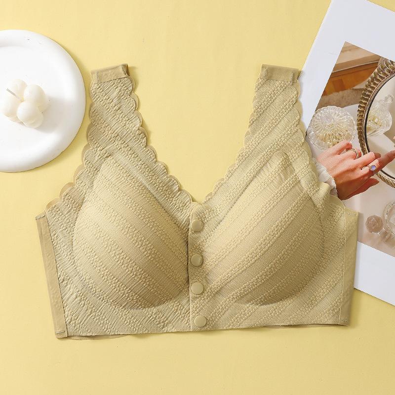 New bubble lace middle-aged and elderly bra women's no steel ring front buttons gather comfortable casual large size underwear women